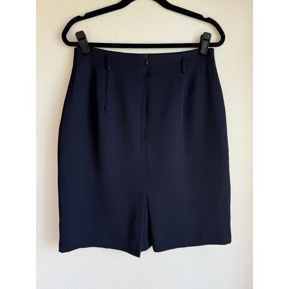 Y2K Vintage Halston Womens Knee Length Navy Pencil Skirt with Belt Loops Size 12 - Picture 3 of 8